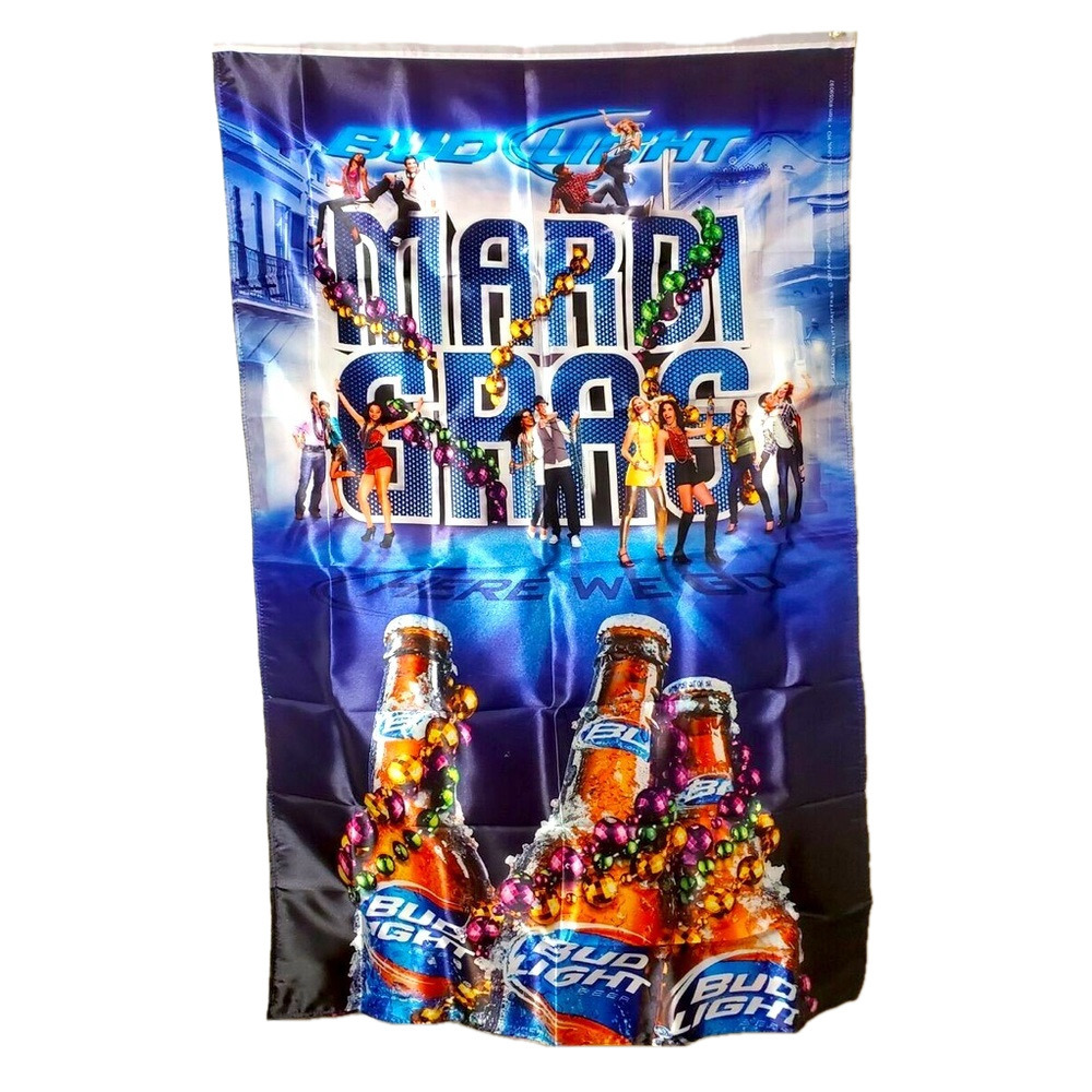 Bud Light Beer + Beads Large Flag 56 x 36 Silk BackDrop PhotoBooth Mardi Gras